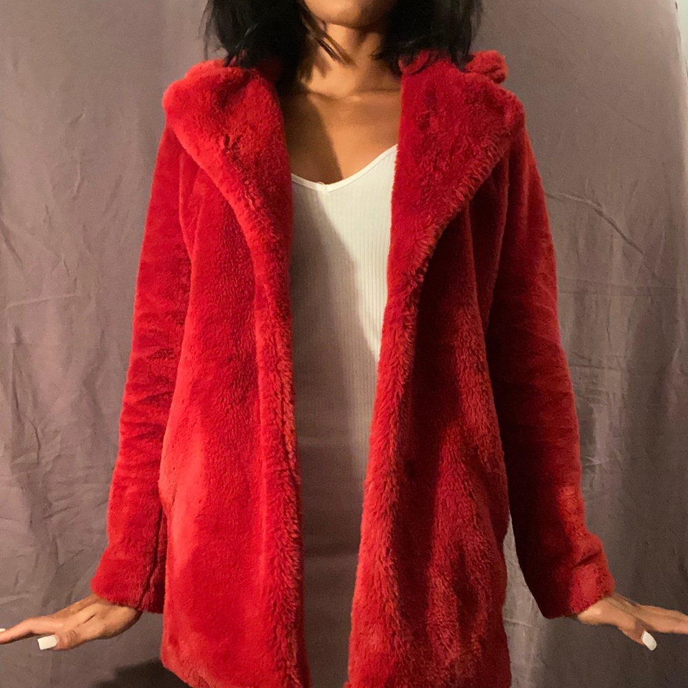 Red fluffy jacket